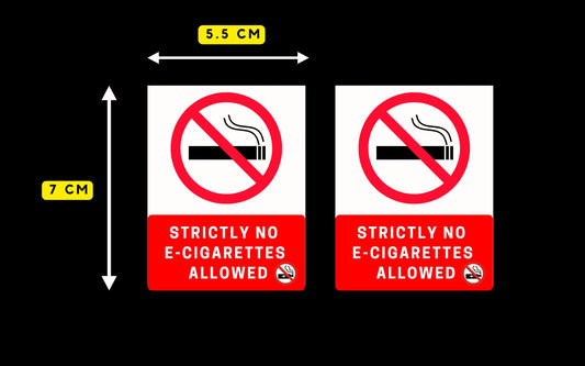 2 x "Strictly No E-Cigarettes Allowed" Adhesive Waterproof Stickers (Exterior or Interior) 7cm x 5.5cm