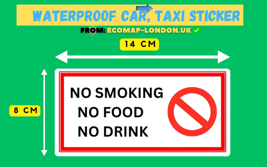 "No Food or Drink in the Vehicle" Adhesive Waterproof Taxi Sticker (Interior or Exterior) 14cm x 8cm