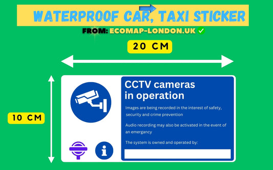 "TFL CCTV TAXI Essential Warning Sticker" Adhesive Waterproof Sticker (Interior or Exterior) 20cm x 10cm