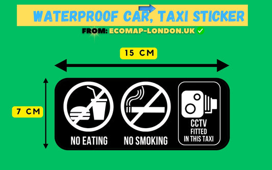 "No Food or Drink CCTV Fitted" Adhesive Waterproof Taxi Sticker 15cm x 7cm