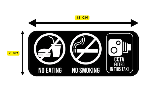 "No Food or Drink CCTV Fitted" Adhesive Waterproof Taxi Sticker 15cm x 7cm