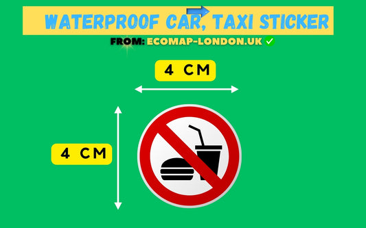 "No Food or Drink" Adhesive Waterproof Taxi Sticker (Interior or Exterior) 4cm x 4cm