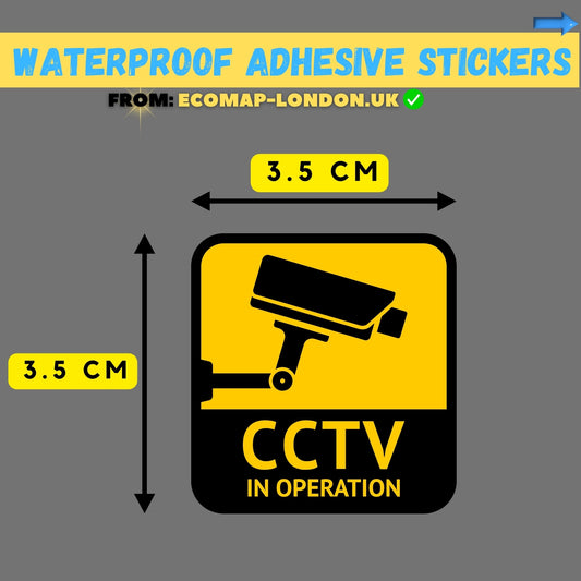 CCTV in Operation Adhesive Waterproof Sticker (Interior or Exterior) 3.5cm x 3.5cm