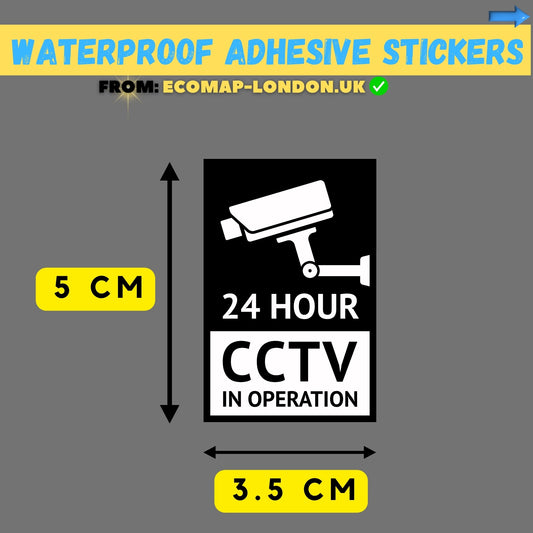 CCTV in Operation 24 Hours Adhesive Waterproof Sticker (Interior or Exterior) 5cm x 3.5cm